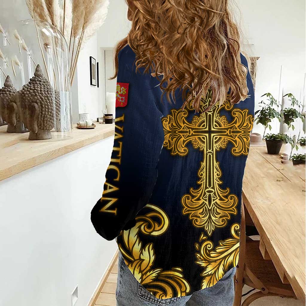 Agnus Dei Lamb of God Women Casual Shirt Latin Catholic Art with Gold Baroque Accents