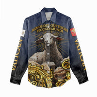 Agnus Dei Lamb of God Women Casual Shirt Latin Catholic Art with Gold Baroque Accents