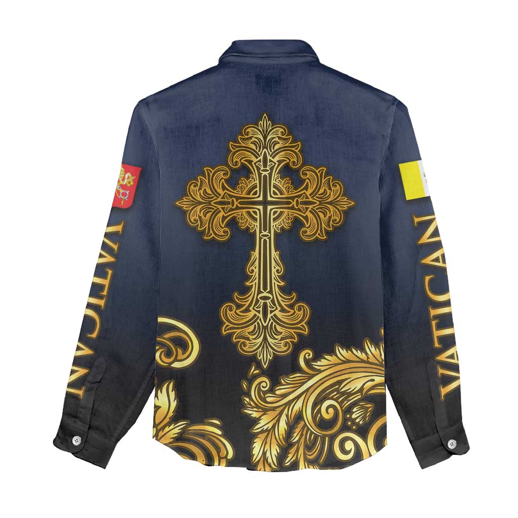 Agnus Dei Lamb of God Women Casual Shirt Latin Catholic Art with Gold Baroque Accents