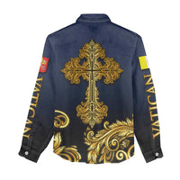 Agnus Dei Lamb of God Women Casual Shirt Latin Catholic Art with Gold Baroque Accents