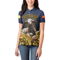 Agnus Dei Lamb of God Women Polo Shirt Latin Catholic Art with Gold Baroque Accents
