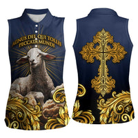 Agnus Dei Lamb of God Women Sleeveless Polo Shirt Latin Catholic Art with Gold Baroque Accents