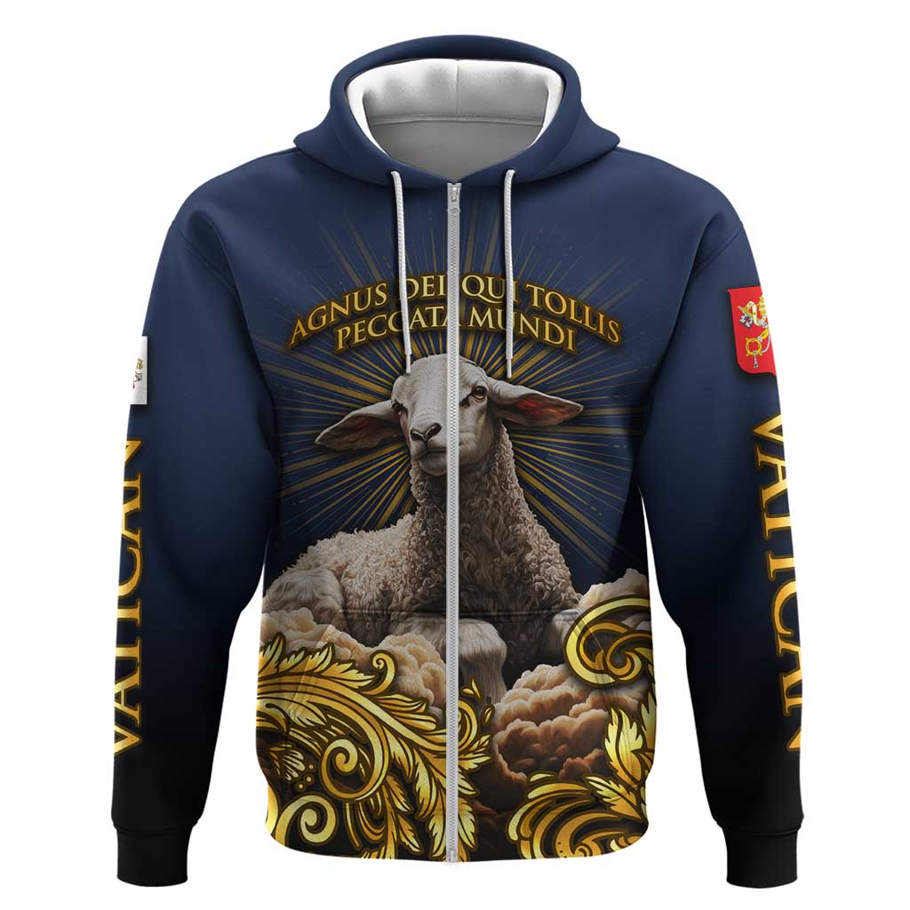 Agnus Dei Lamb of God Zip Hoodie Latin Catholic Art with Gold Baroque Accents