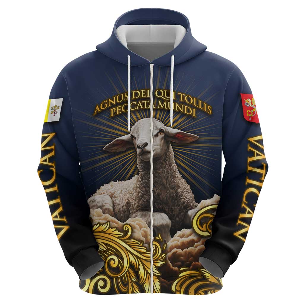 Agnus Dei Lamb of God Zip Hoodie Latin Catholic Art with Gold Baroque Accents