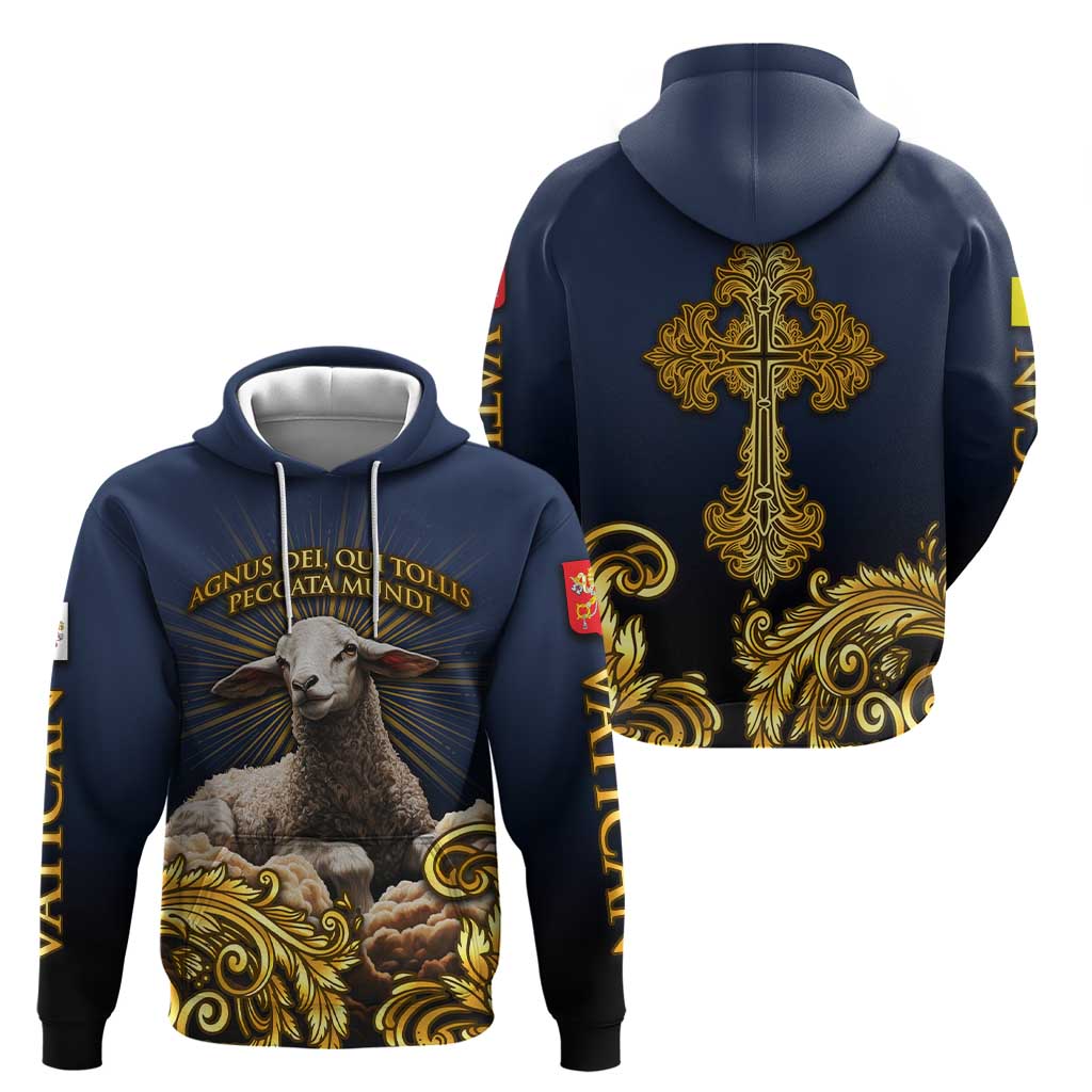 Agnus Dei Lamb of God Zip Hoodie Latin Catholic Art with Gold Baroque Accents