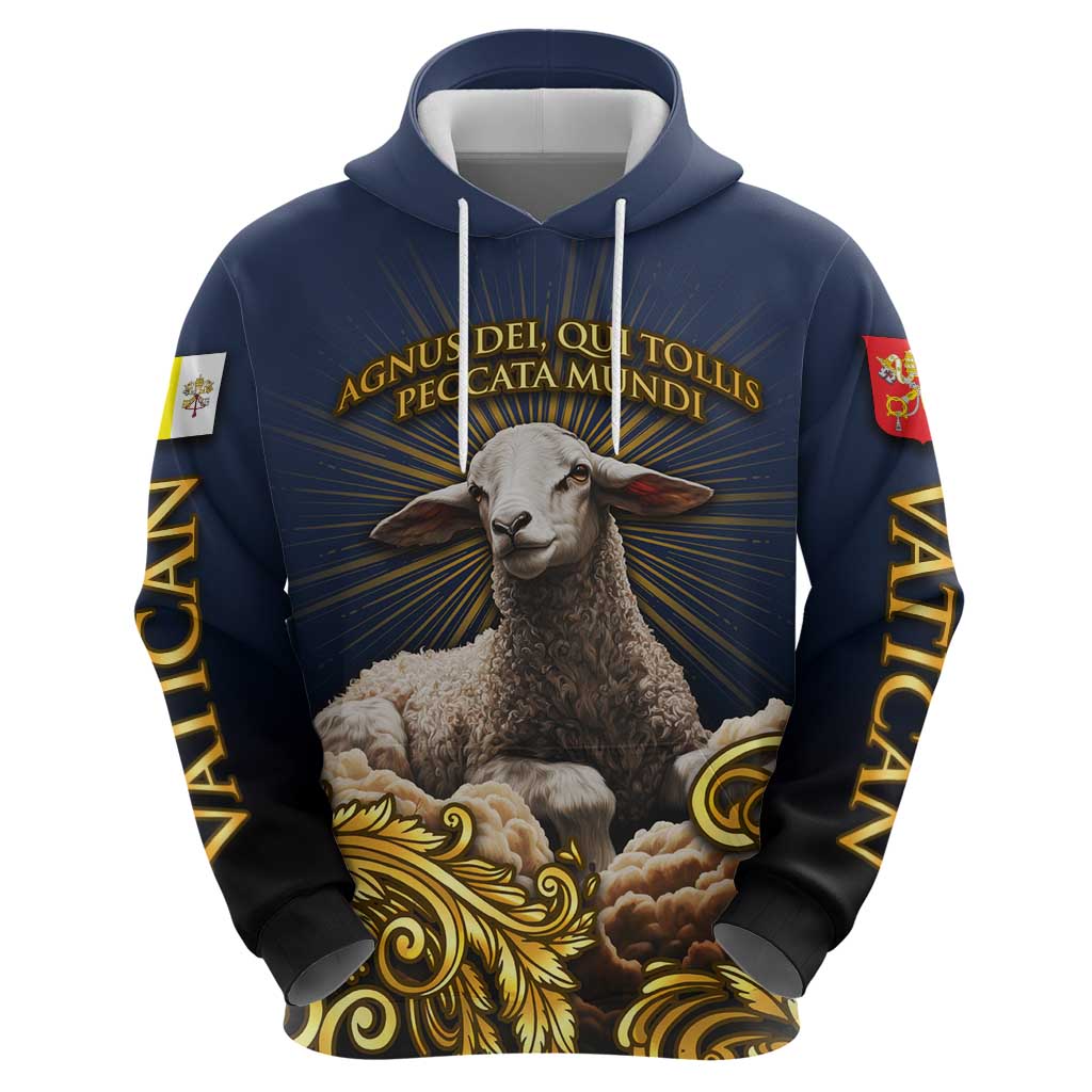 Agnus Dei Lamb of God Zip Hoodie Latin Catholic Art with Gold Baroque Accents