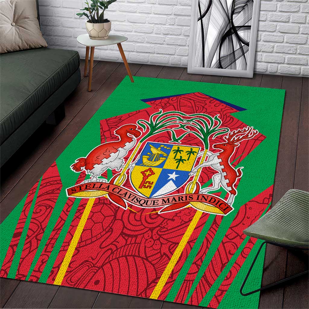 Mauritius Coat of Arms Area Rug National Emblem Blended with Traditional Patterns
