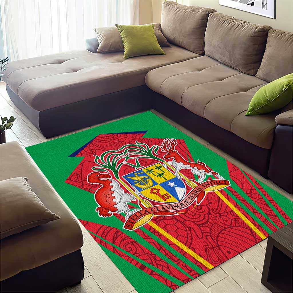 Mauritius Coat of Arms Area Rug National Emblem Blended with Traditional Patterns