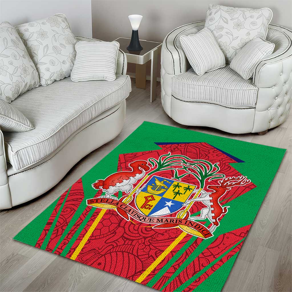 Mauritius Coat of Arms Area Rug National Emblem Blended with Traditional Patterns