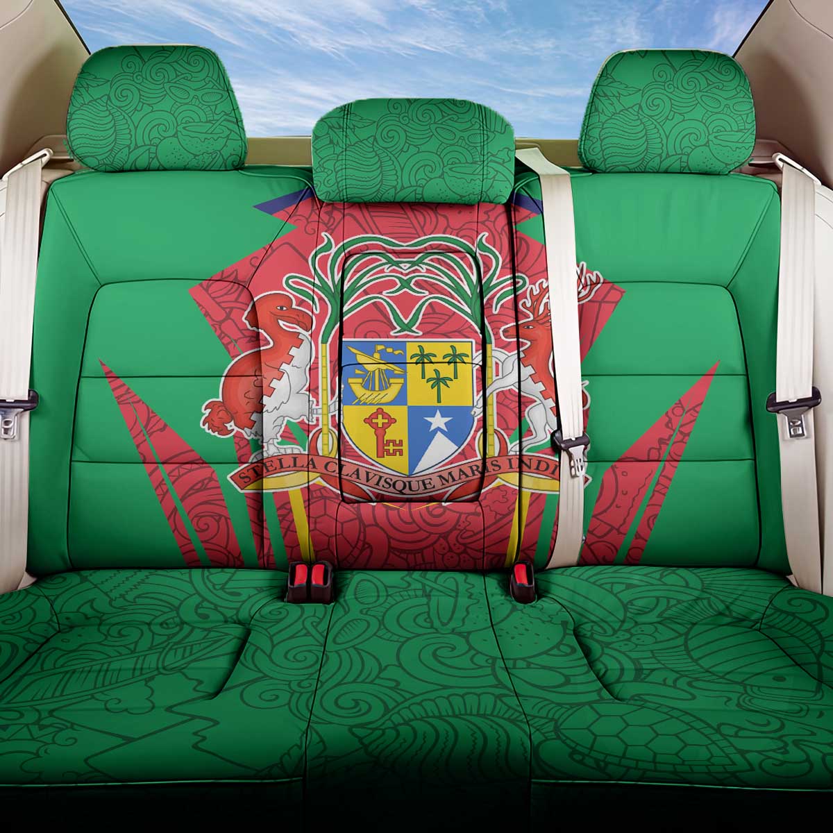 Mauritius Coat of Arms Back Car Seat Cover National Emblem Blended with Traditional Patterns