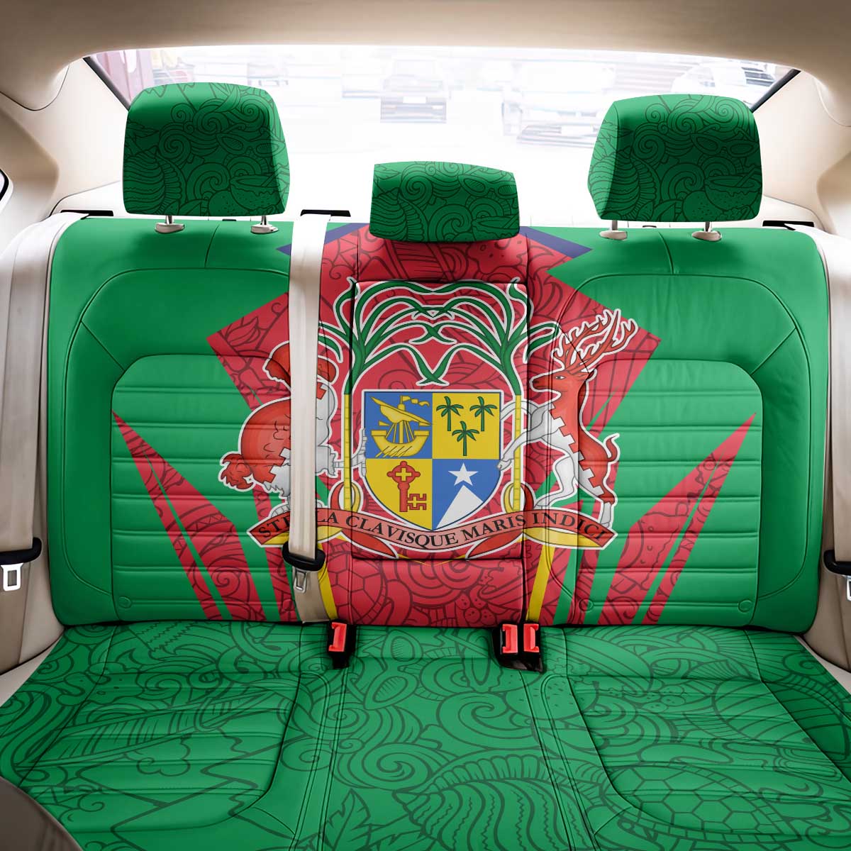 Mauritius Coat of Arms Back Car Seat Cover National Emblem Blended with Traditional Patterns