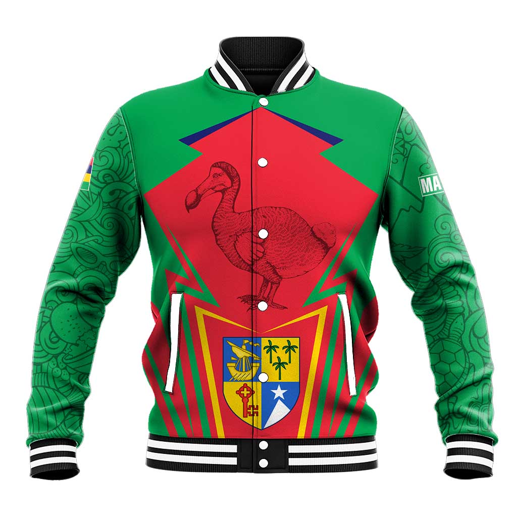 Mauritius Coat of Arms Baseball Jacket National Emblem Blended with Traditional Patterns