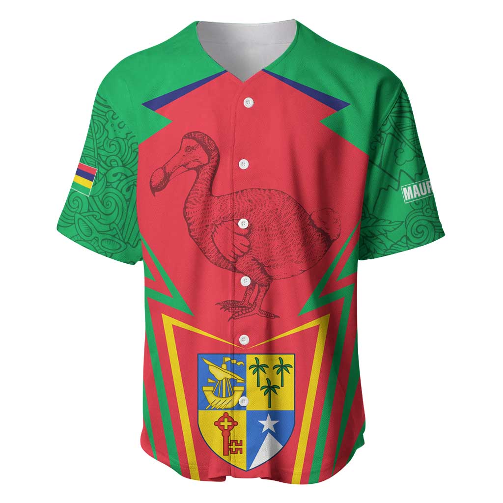 Mauritius Coat of Arms Baseball Jersey National Emblem Blended with Traditional Patterns
