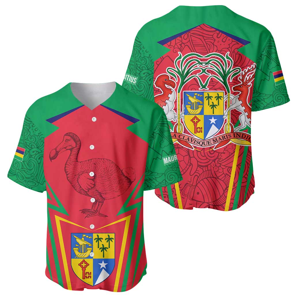 Mauritius Coat of Arms Baseball Jersey National Emblem Blended with Traditional Patterns