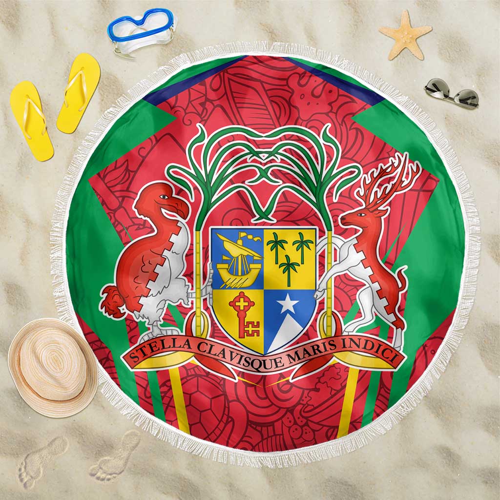 Mauritius Coat of Arms Beach Blanket National Emblem Blended with Traditional Patterns