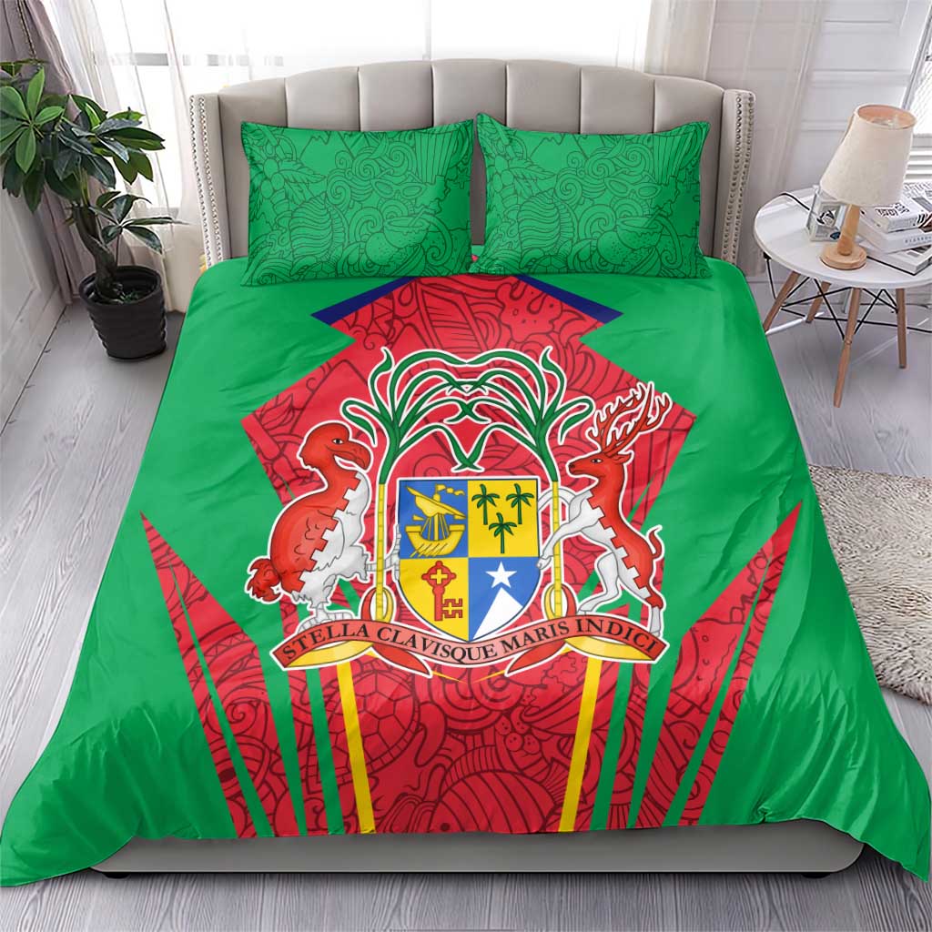 Mauritius Coat of Arms Bedding Set National Emblem Blended with Traditional Patterns