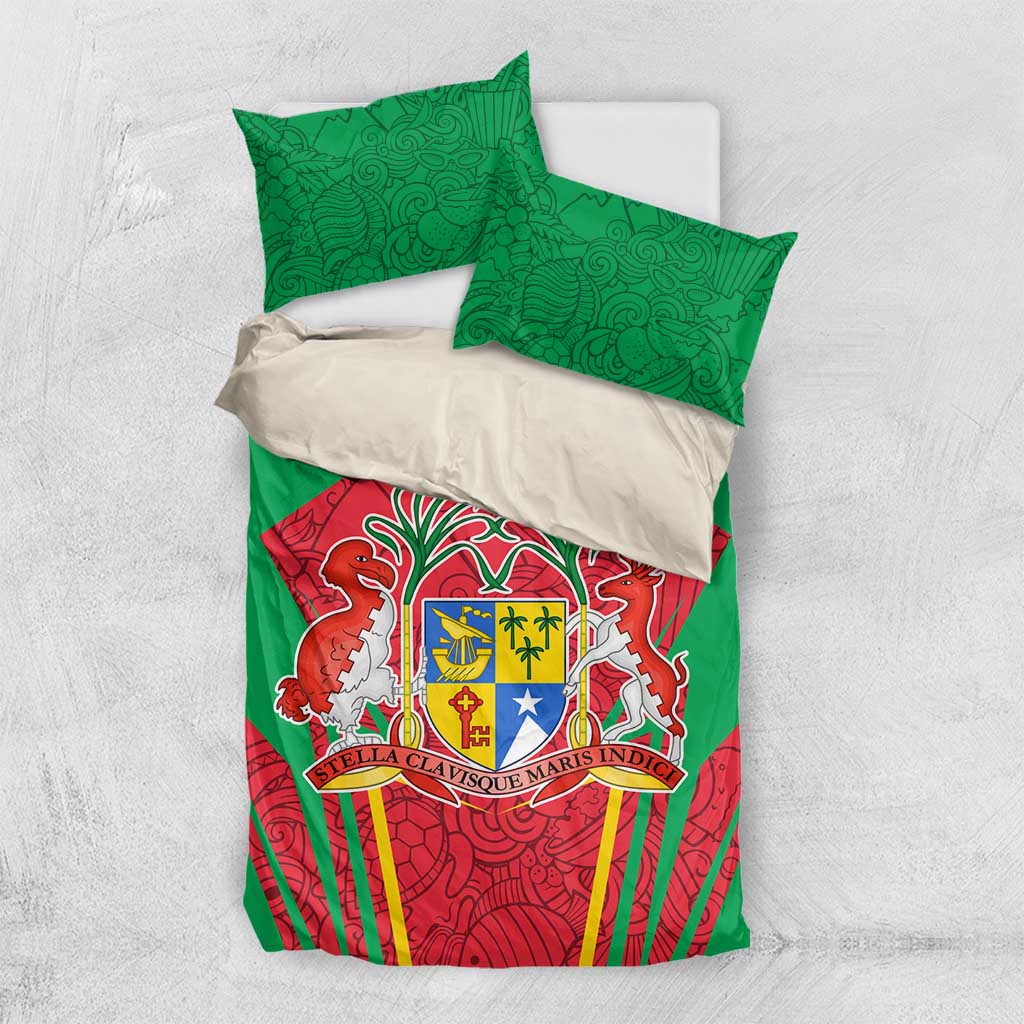 Mauritius Coat of Arms Bedding Set National Emblem Blended with Traditional Patterns