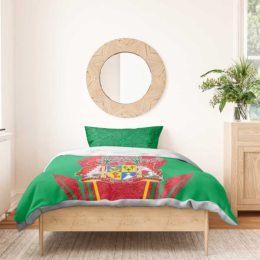 Mauritius Coat of Arms Bedding Set National Emblem Blended with Traditional Patterns