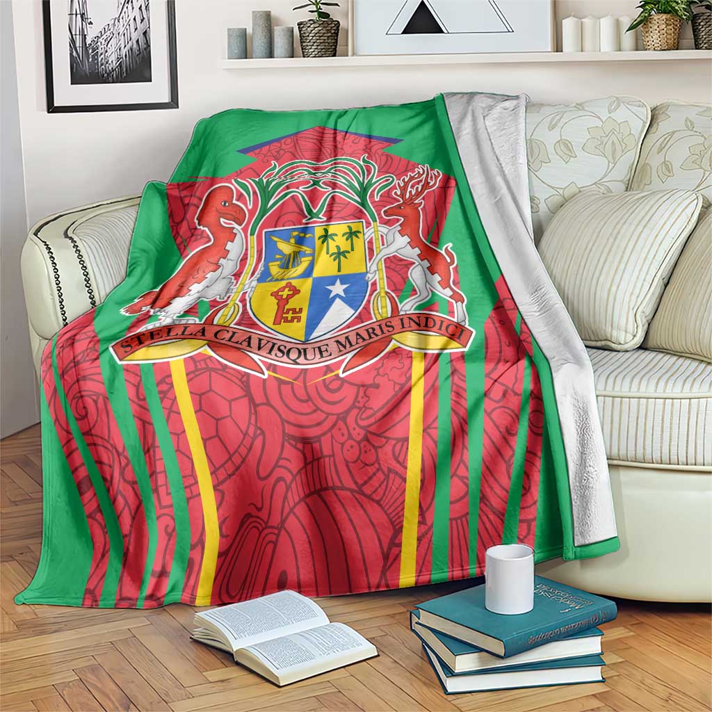 Mauritius Coat of Arms Blanket National Emblem Blended with Traditional Patterns