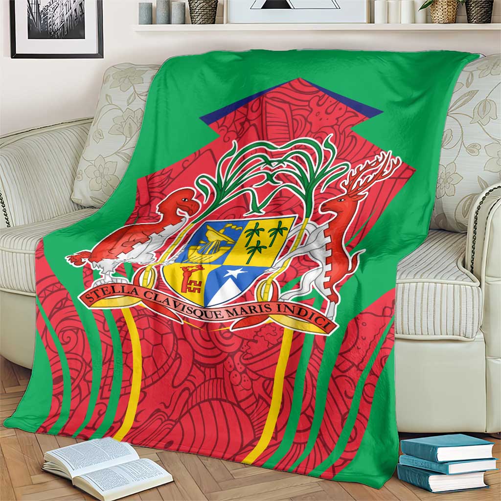 Mauritius Coat of Arms Blanket National Emblem Blended with Traditional Patterns