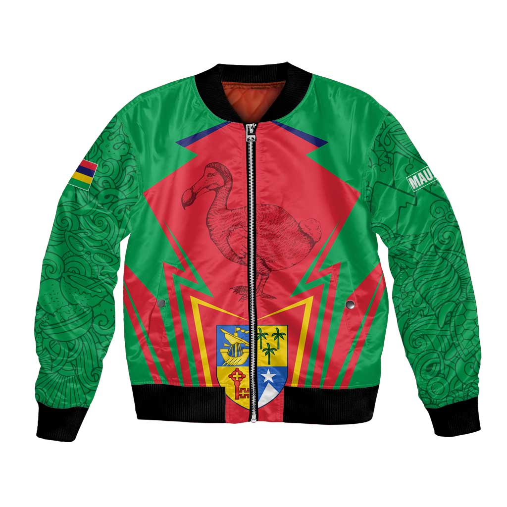 Mauritius Coat of Arms Bomber Jacket National Emblem Blended with Traditional Patterns