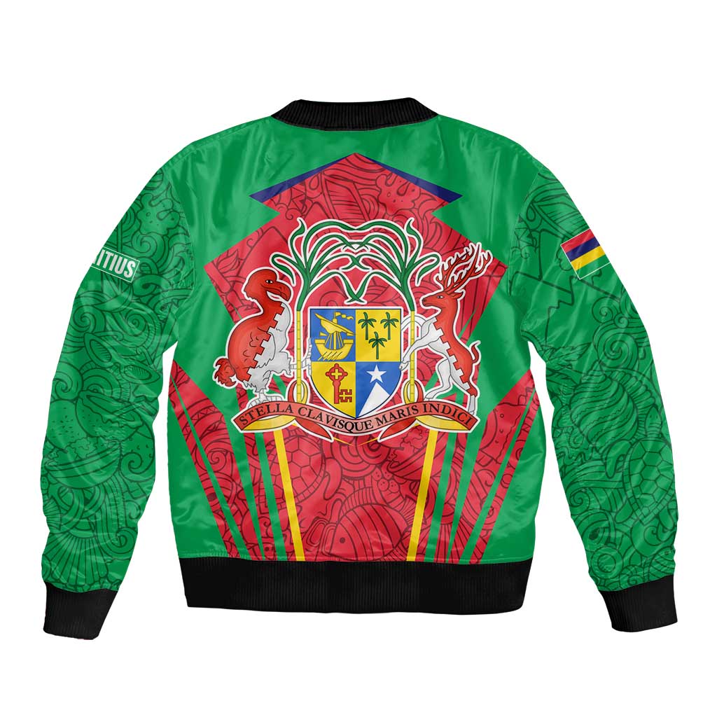 Mauritius Coat of Arms Bomber Jacket National Emblem Blended with Traditional Patterns