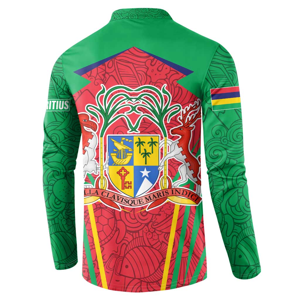 Mauritius Coat of Arms Button Sweatshirt National Emblem Blended with Traditional Patterns