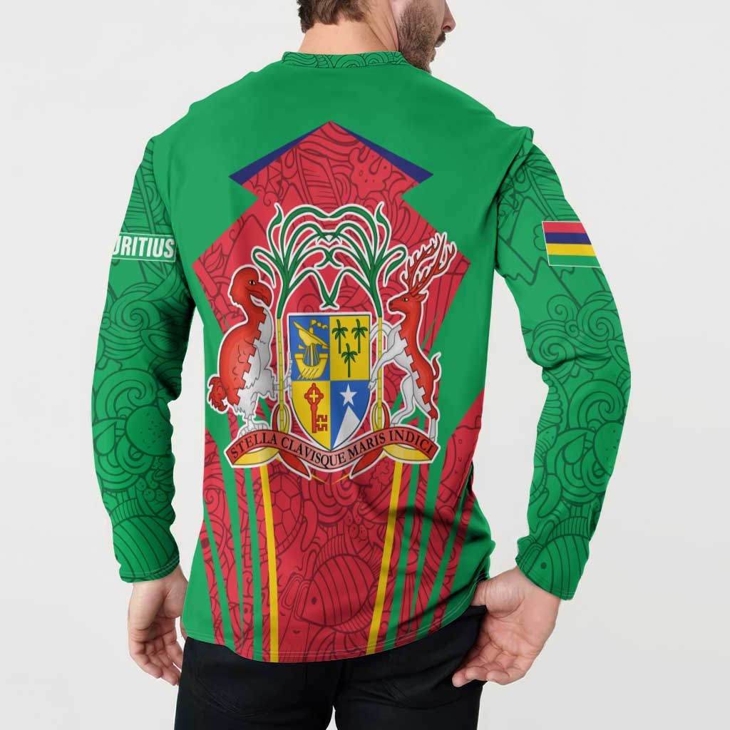 Mauritius Coat of Arms Button Sweatshirt National Emblem Blended with Traditional Patterns
