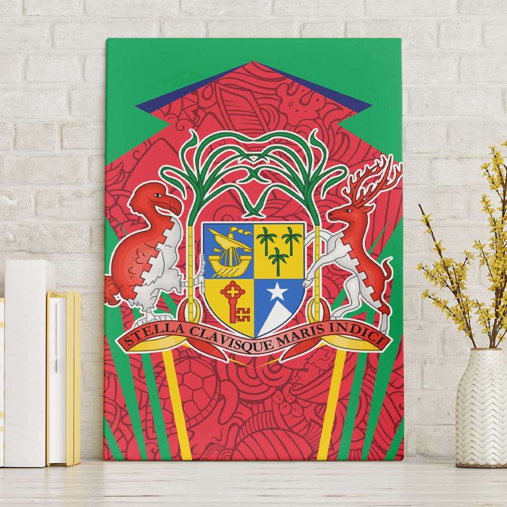 Mauritius Coat of Arms Canvas Wall Art National Emblem Blended with Traditional Patterns