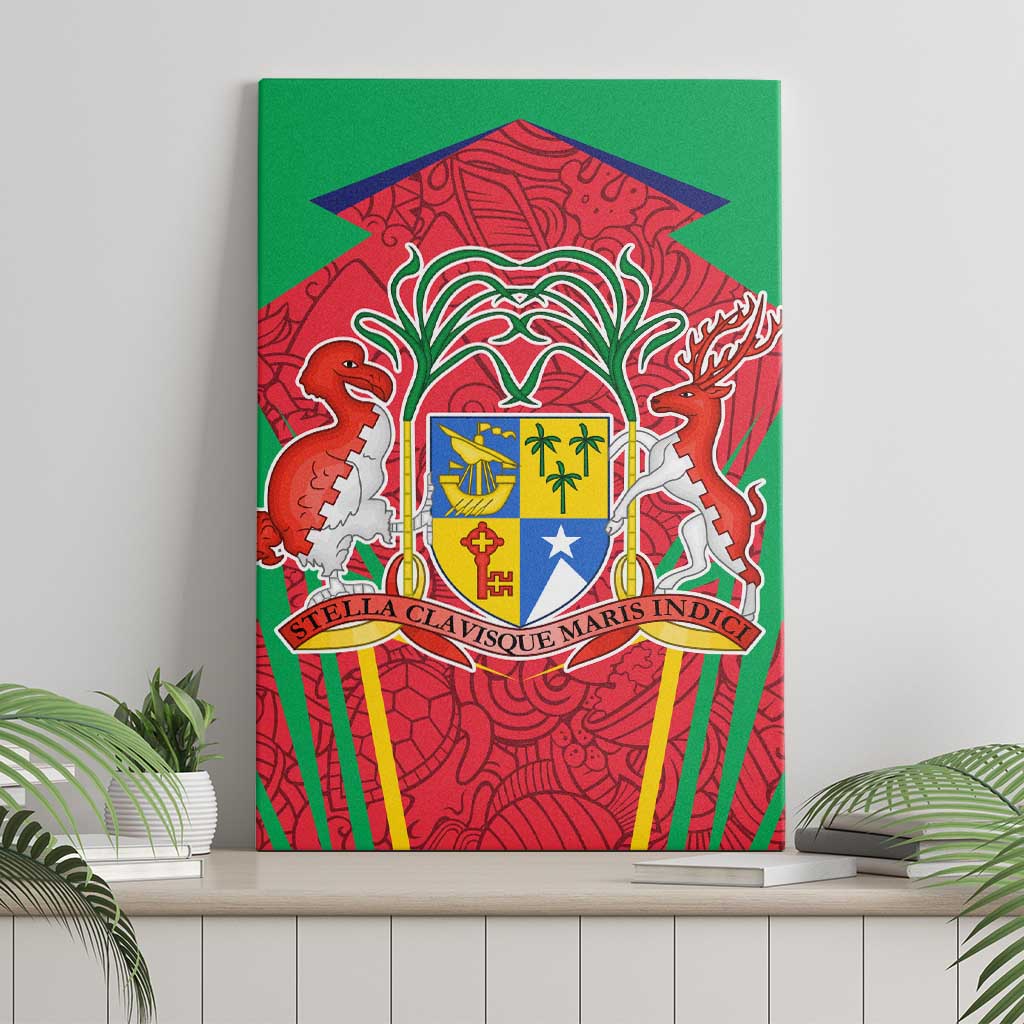 Mauritius Coat of Arms Canvas Wall Art National Emblem Blended with Traditional Patterns