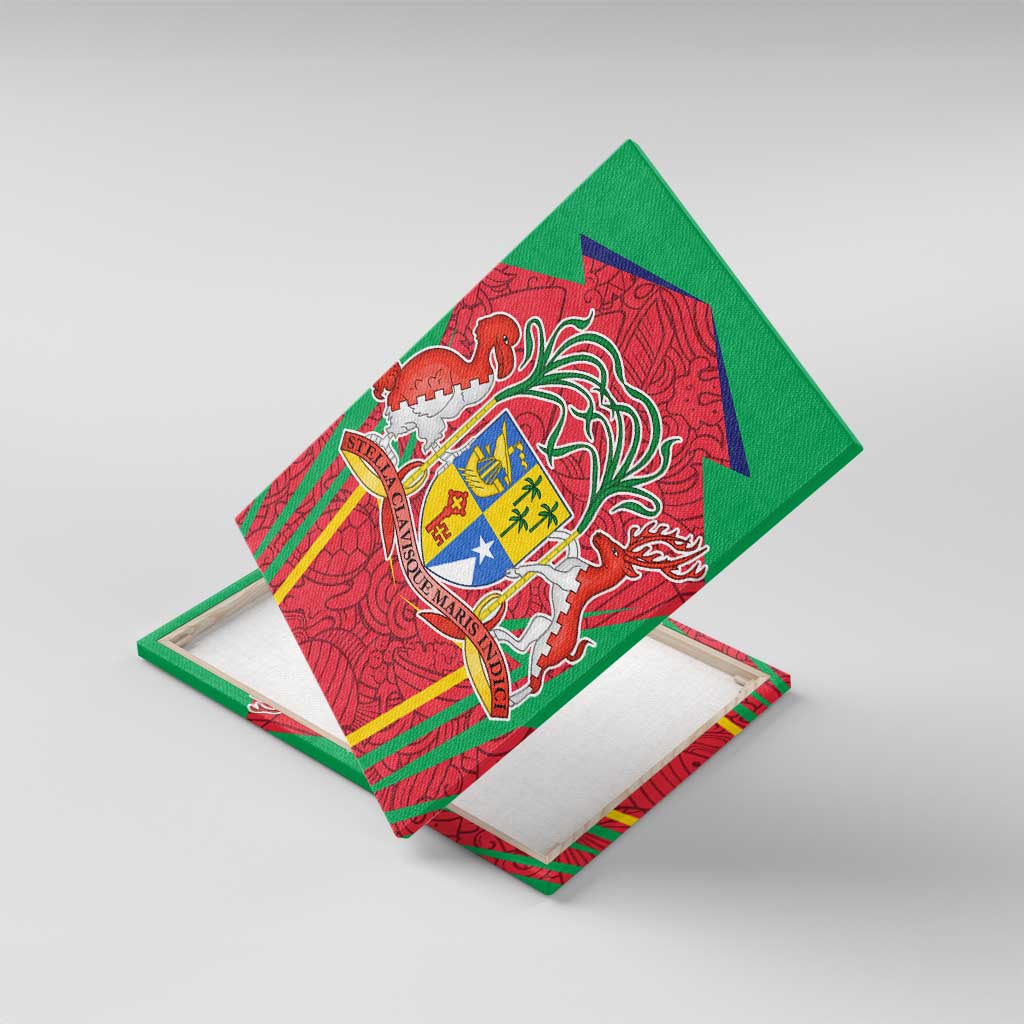 Mauritius Coat of Arms Canvas Wall Art National Emblem Blended with Traditional Patterns