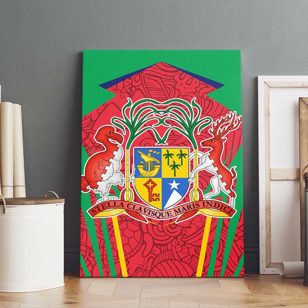 Mauritius Coat of Arms Canvas Wall Art National Emblem Blended with Traditional Patterns