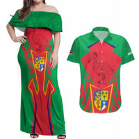 Mauritius Coat of Arms Couples Matching Off Shoulder Maxi Dress and Hawaiian Shirt National Emblem Blended with Traditional Patterns