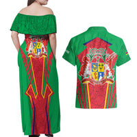 Mauritius Coat of Arms Couples Matching Off Shoulder Maxi Dress and Hawaiian Shirt National Emblem Blended with Traditional Patterns