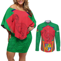 Mauritius Coat of Arms Couples Matching Off Shoulder Short Dress and Long Sleeve Button Shirt National Emblem Blended with Traditional Patterns