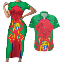 Mauritius Coat of Arms Couples Matching Short Sleeve Bodycon Dress and Hawaiian Shirt National Emblem Blended with Traditional Patterns