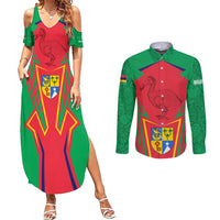 Mauritius Coat of Arms Couples Matching Summer Maxi Dress and Long Sleeve Button Shirt National Emblem Blended with Traditional Patterns