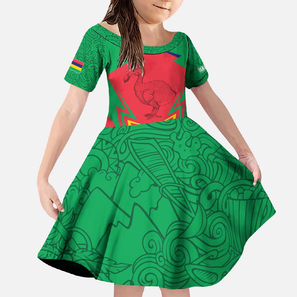 Mauritius Coat of Arms Family Matching Long Sleeve Bodycon Dress and Hawaiian Shirt National Emblem Blended with Traditional Patterns
