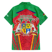 Mauritius Coat of Arms Family Matching Long Sleeve Bodycon Dress and Hawaiian Shirt National Emblem Blended with Traditional Patterns
