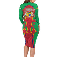 Mauritius Coat of Arms Family Matching Long Sleeve Bodycon Dress and Hawaiian Shirt National Emblem Blended with Traditional Patterns