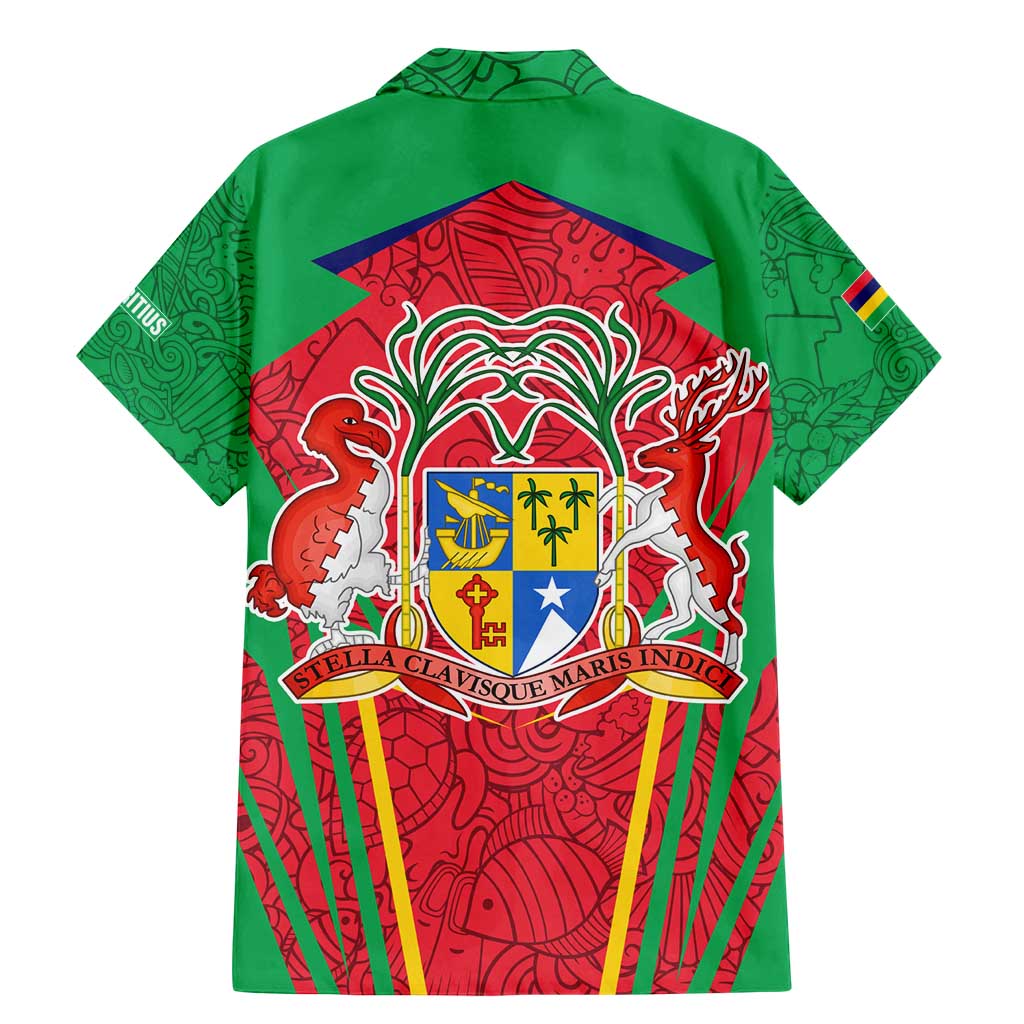 Mauritius Coat of Arms Family Matching Mermaid Dress and Hawaiian Shirt National Emblem Blended with Traditional Patterns
