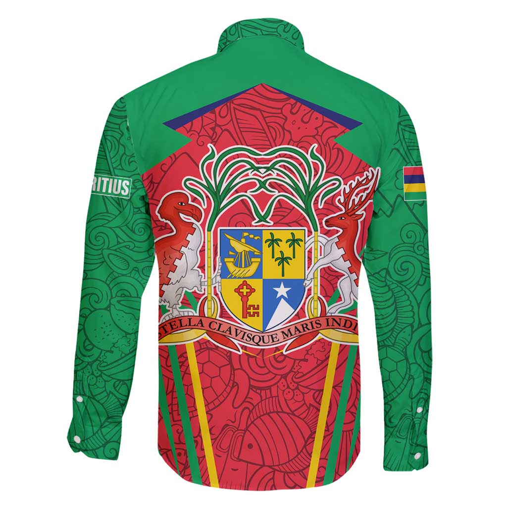 Mauritius Coat of Arms Family Matching Mermaid Dress and Hawaiian Shirt National Emblem Blended with Traditional Patterns