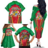 Mauritius Coat of Arms Family Matching Off The Shoulder Long Sleeve Dress and Hawaiian Shirt National Emblem Blended with Traditional Patterns