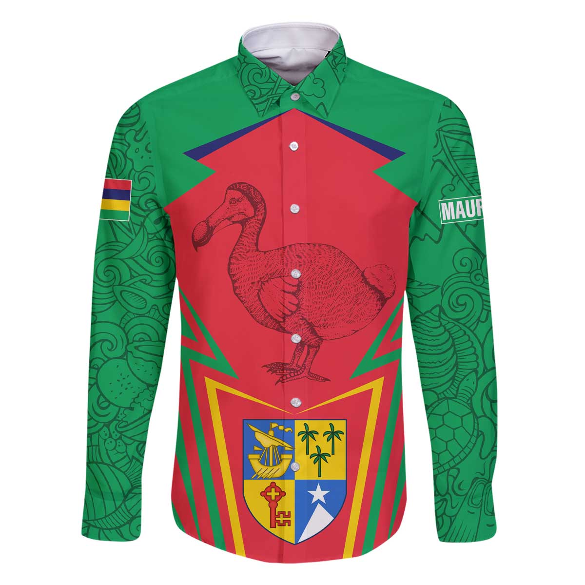 Mauritius Coat of Arms Family Matching Off The Shoulder Long Sleeve Dress and Hawaiian Shirt National Emblem Blended with Traditional Patterns