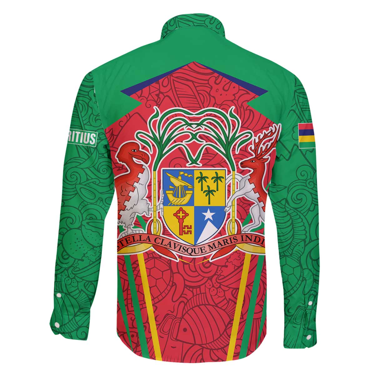 Mauritius Coat of Arms Family Matching Off The Shoulder Long Sleeve Dress and Hawaiian Shirt National Emblem Blended with Traditional Patterns