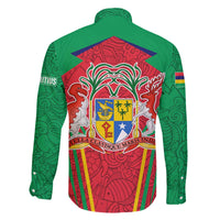 Mauritius Coat of Arms Family Matching Off The Shoulder Long Sleeve Dress and Hawaiian Shirt National Emblem Blended with Traditional Patterns
