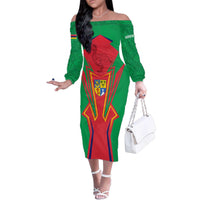 Mauritius Coat of Arms Family Matching Off The Shoulder Long Sleeve Dress and Hawaiian Shirt National Emblem Blended with Traditional Patterns