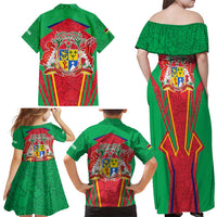 Mauritius Coat of Arms Family Matching Off Shoulder Maxi Dress and Hawaiian Shirt National Emblem Blended with Traditional Patterns
