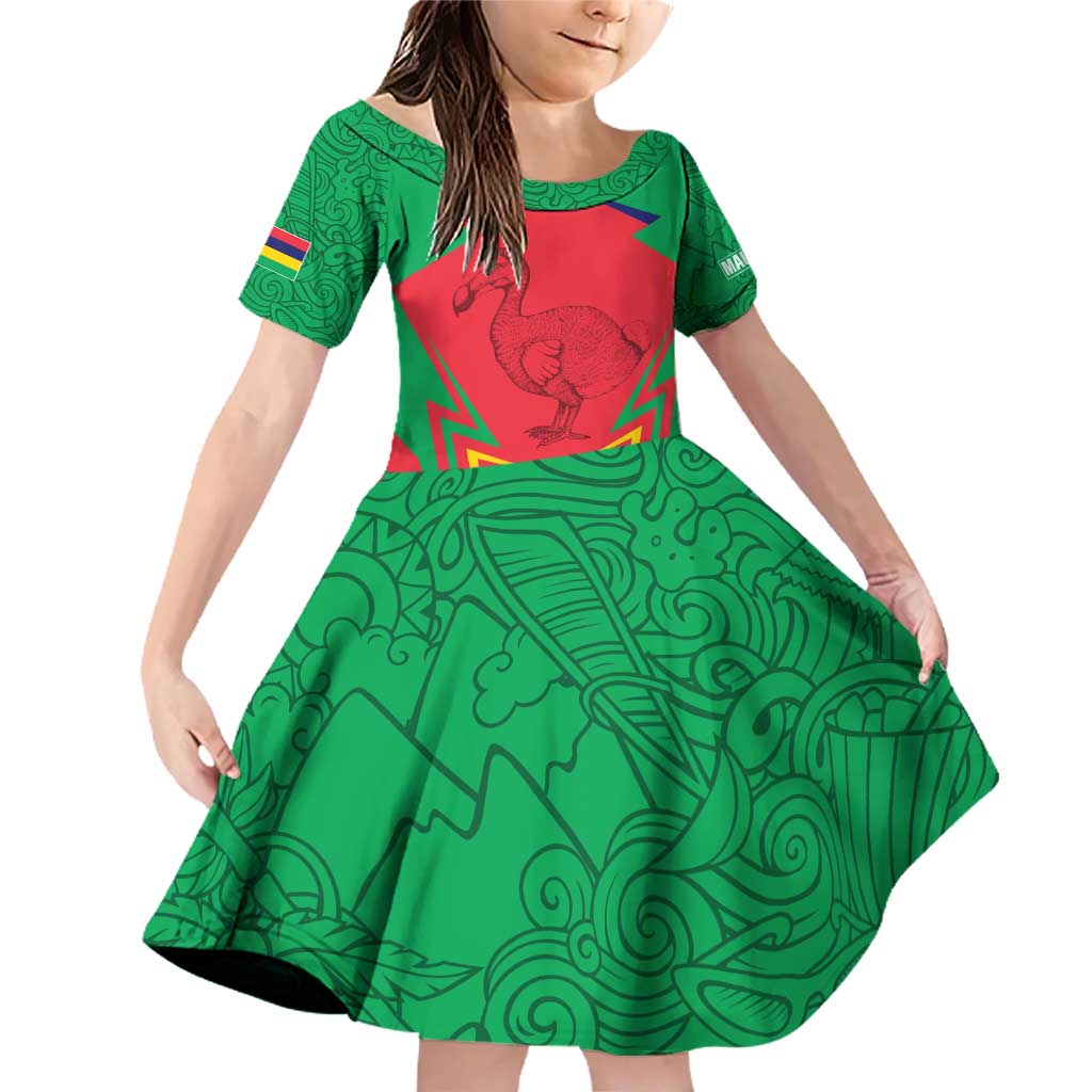 Mauritius Coat of Arms Family Matching Off Shoulder Short Dress and Hawaiian Shirt National Emblem Blended with Traditional Patterns