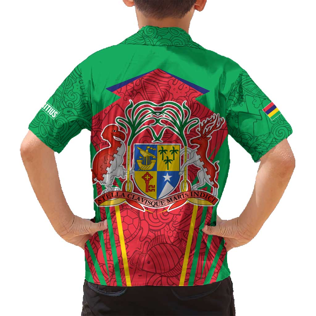 Mauritius Coat of Arms Family Matching Puletasi and Hawaiian Shirt National Emblem Blended with Traditional Patterns